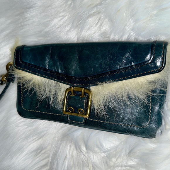 COACH Handbags - 💥💥💥RARE C O A C H wristlet- Blue Leather-white hair - Great Condition!!💥💥💥